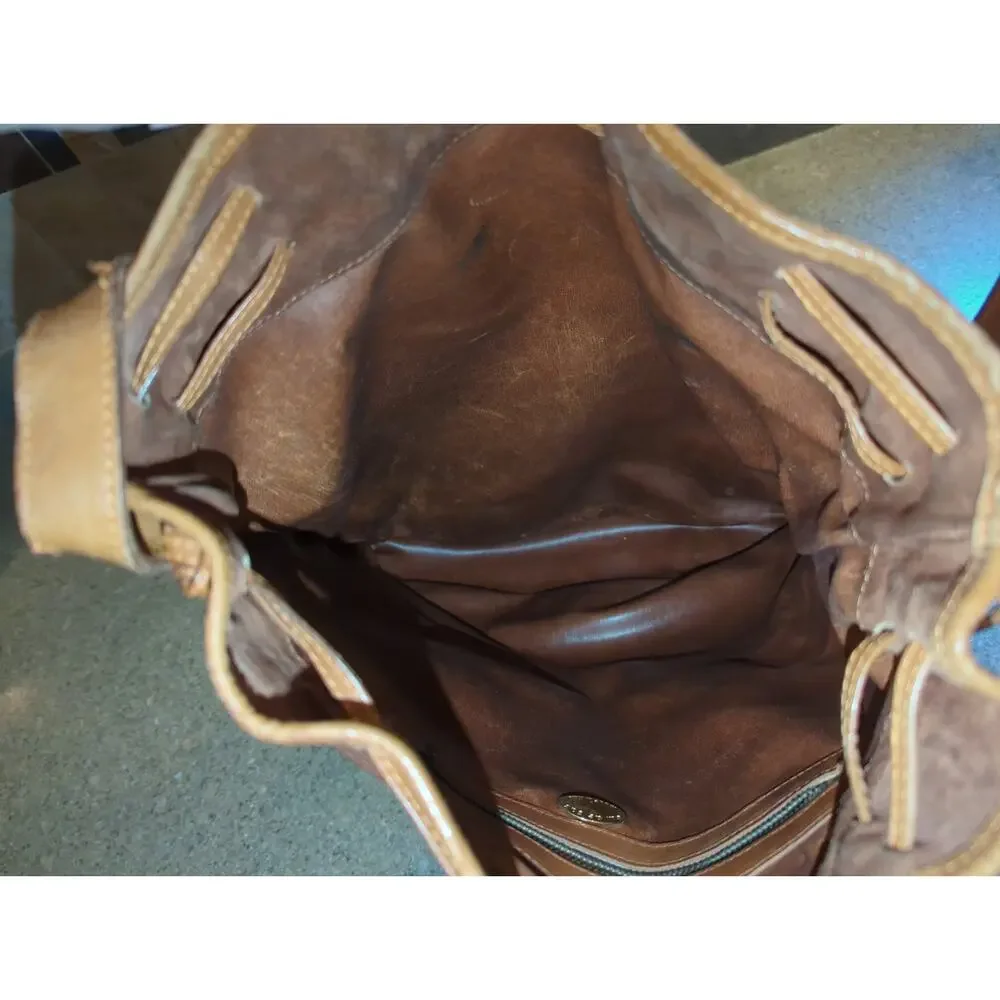 Cul-de-Sac Large Leather Hobo Bag Faux Giraffe Accents Tassels Made in Italy VTG